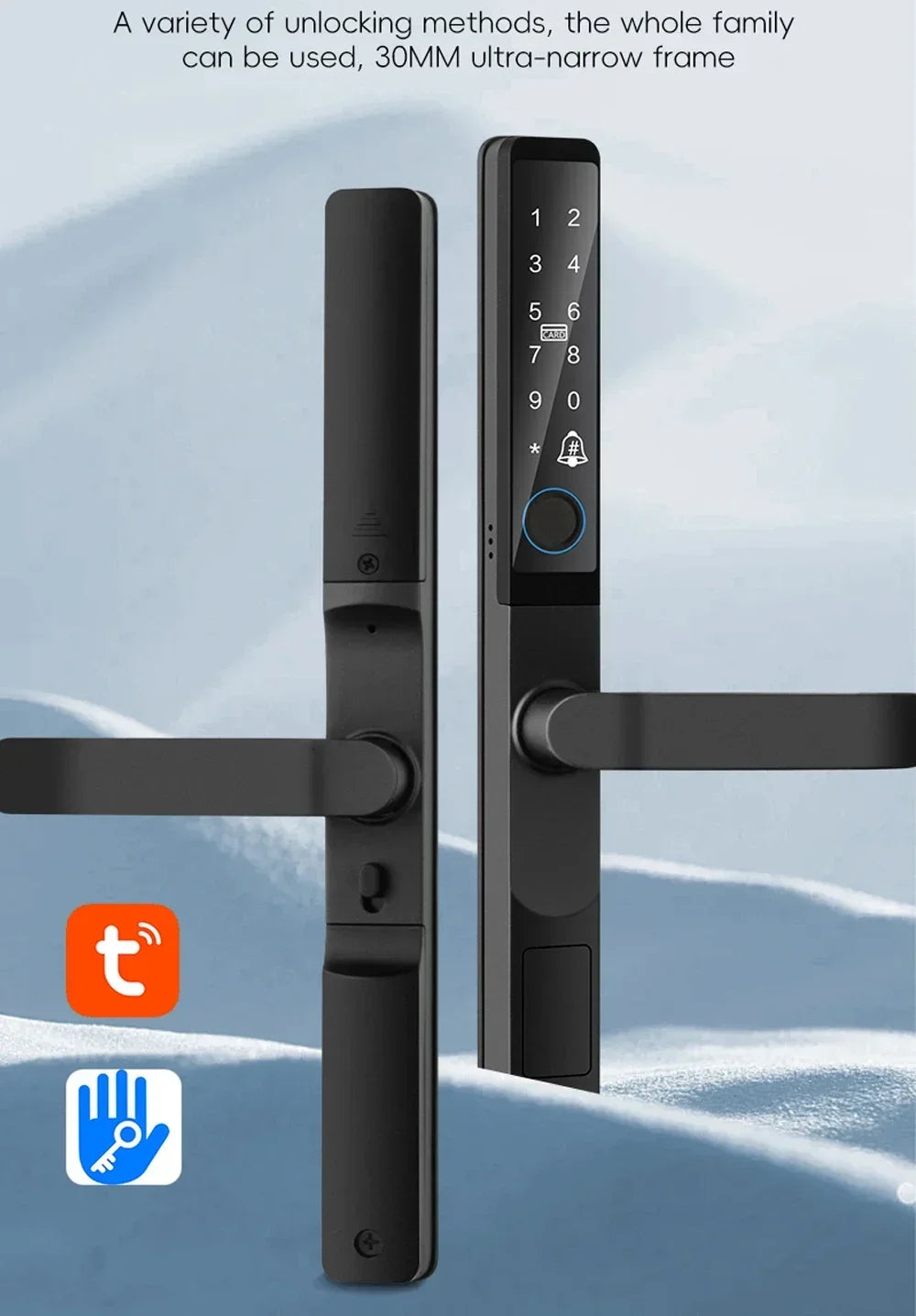 IP65 Waterproof  Outdoor Smart Lock with Keyless Entry Door Lock Handle Ultra-thin Biometric Door Lock Free App Remote  Control