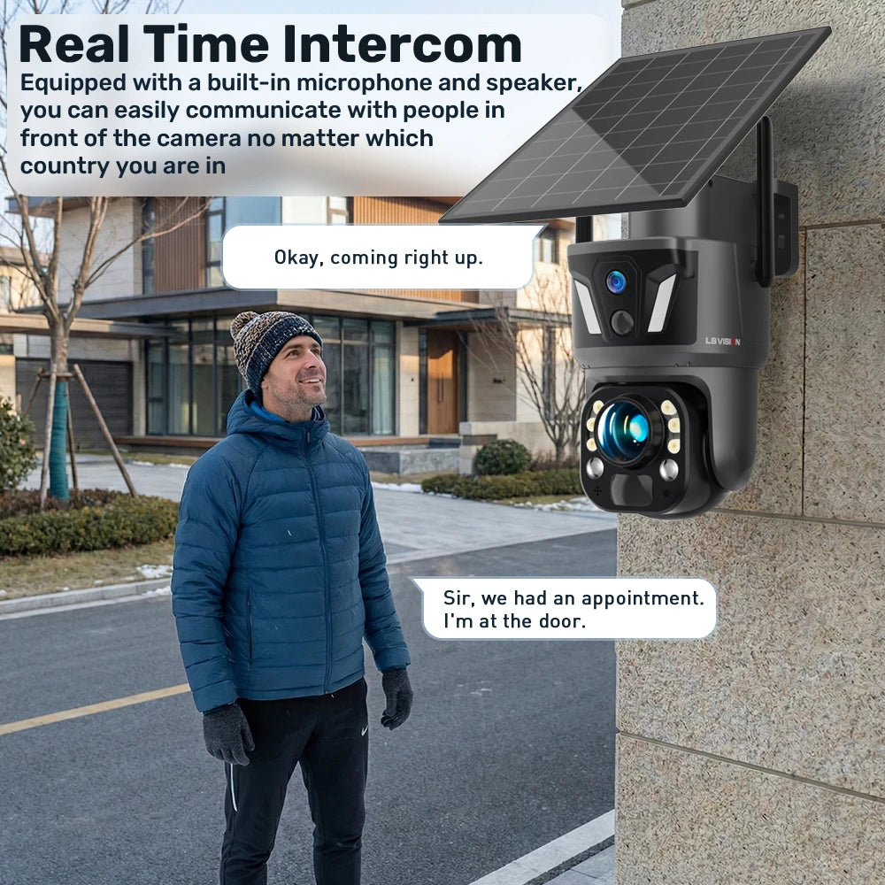 LS VISION 4K 99X Zoom 4G/WIFI Solar Camera Dual Screen PTZ Battery Outdoor Wifi Camera Ai Human Auto Zoom Tracking CCTV Security