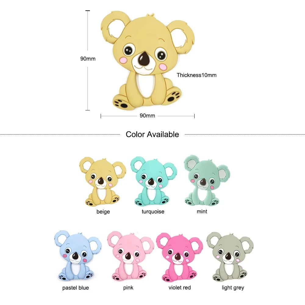 Koala silicone baby teething toy in various colors for soothing relief.