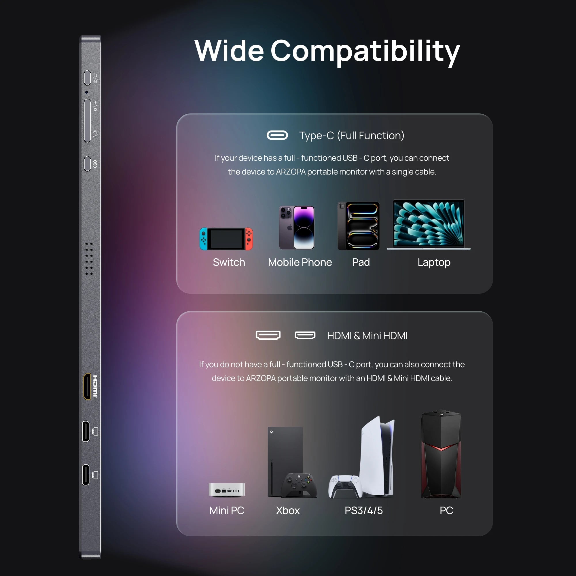 ARZOPA 16.1'' 180Hz 2.5K Portable Monitor, 2560x1440 QHD 107% sRGB, External Second Screen for Laptop, PC, PS5, Mac, Xbox-Z3FC