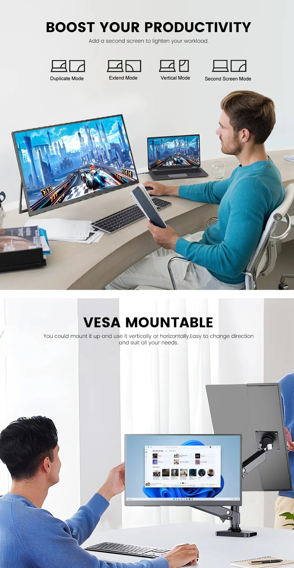 WonTim 18.5Inch Portable Monitor 100Hz Gaming Screen USB-C 100%sRGB 350Nits Display with Stand for PC Laptop Mac Xbox PS5 Switch