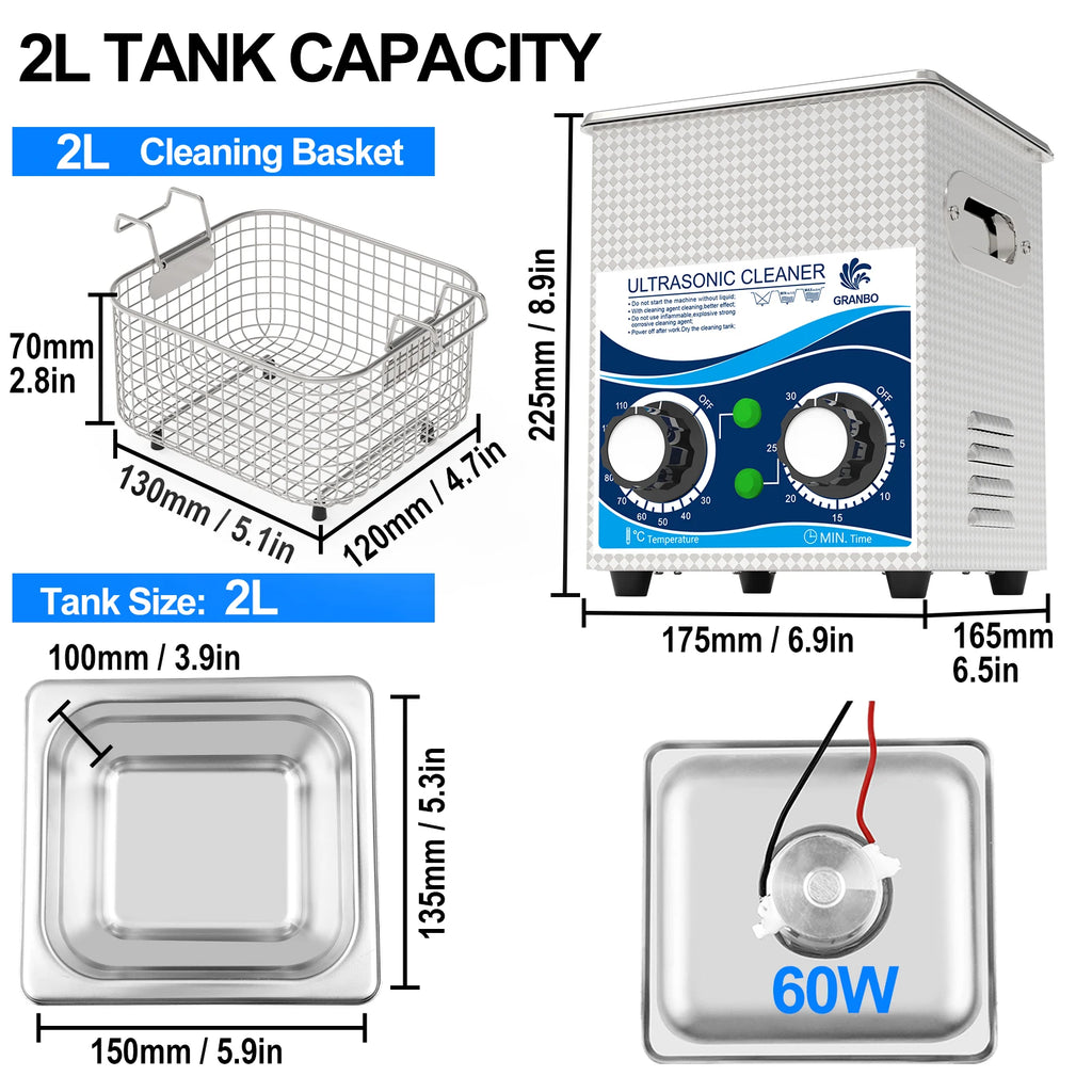 Tidesmit 120W ultrasonic cleaner 1.3L bath with digital timer and heater for cleaning jewelry and watch parts