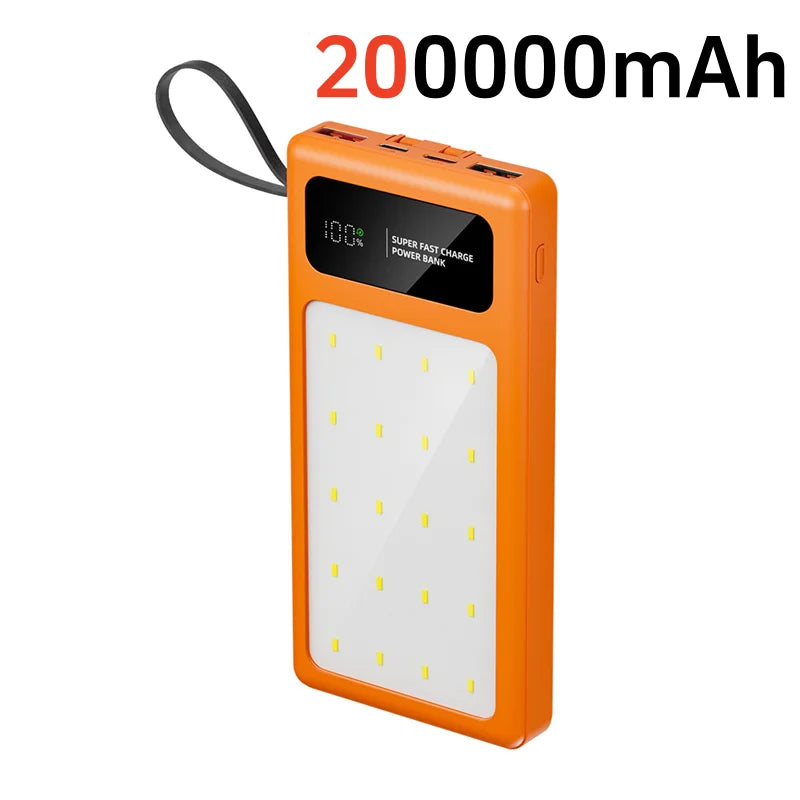 Portable Power Bank with Camping Light - 50000mAh PD Fast Charging Orange 200000mAh Tidesmit