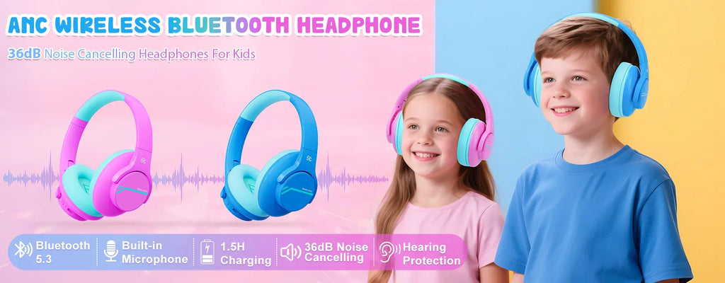 Kids Headphones Wired for School 85/94dB Volume Limiter Foldable Stereo Sound Headset with Mic for Kids Girls Learning Tablet PC Tidesmit