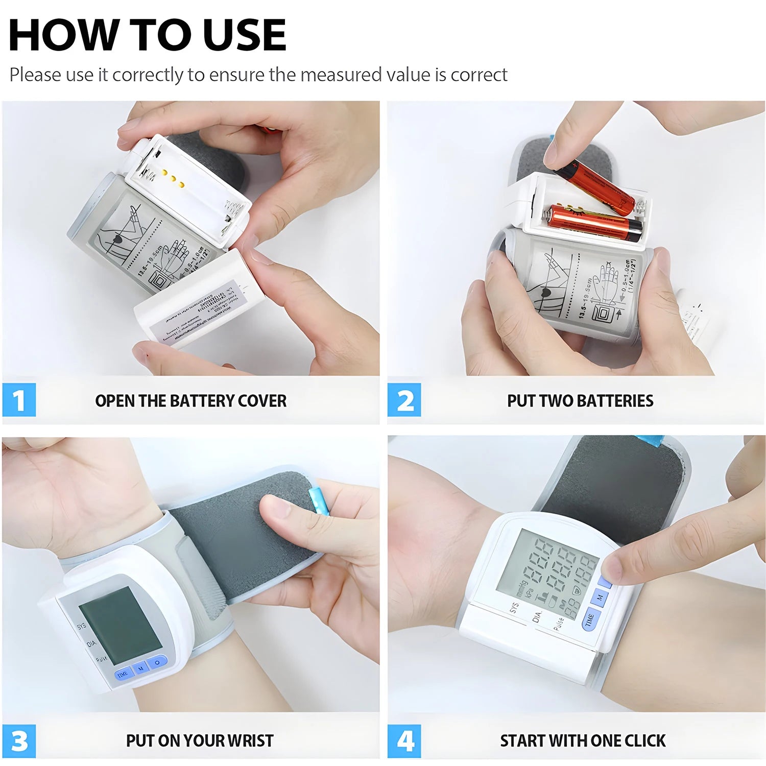 Portable Wrist Blood Pressure Monitor Automatic Digital Sphygmomanometer Detects Heart Rate Pulse BP Monitor