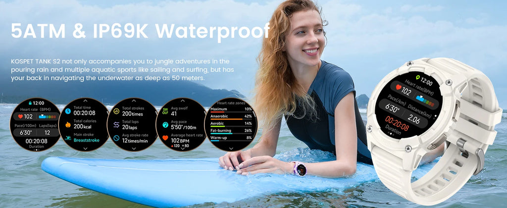 KOSPET TANK S2 GPS Smart Watch For Women Compass Altimeter Barometer Bluetooth Call AI Voice AMOLED IP69K Waterproof Smartwatch