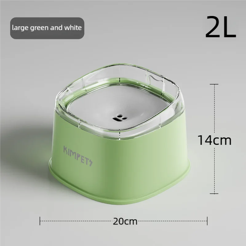 Green and white 2L spill-proof dog water bowl for slow drinking, perfect for messy pets and puppies.