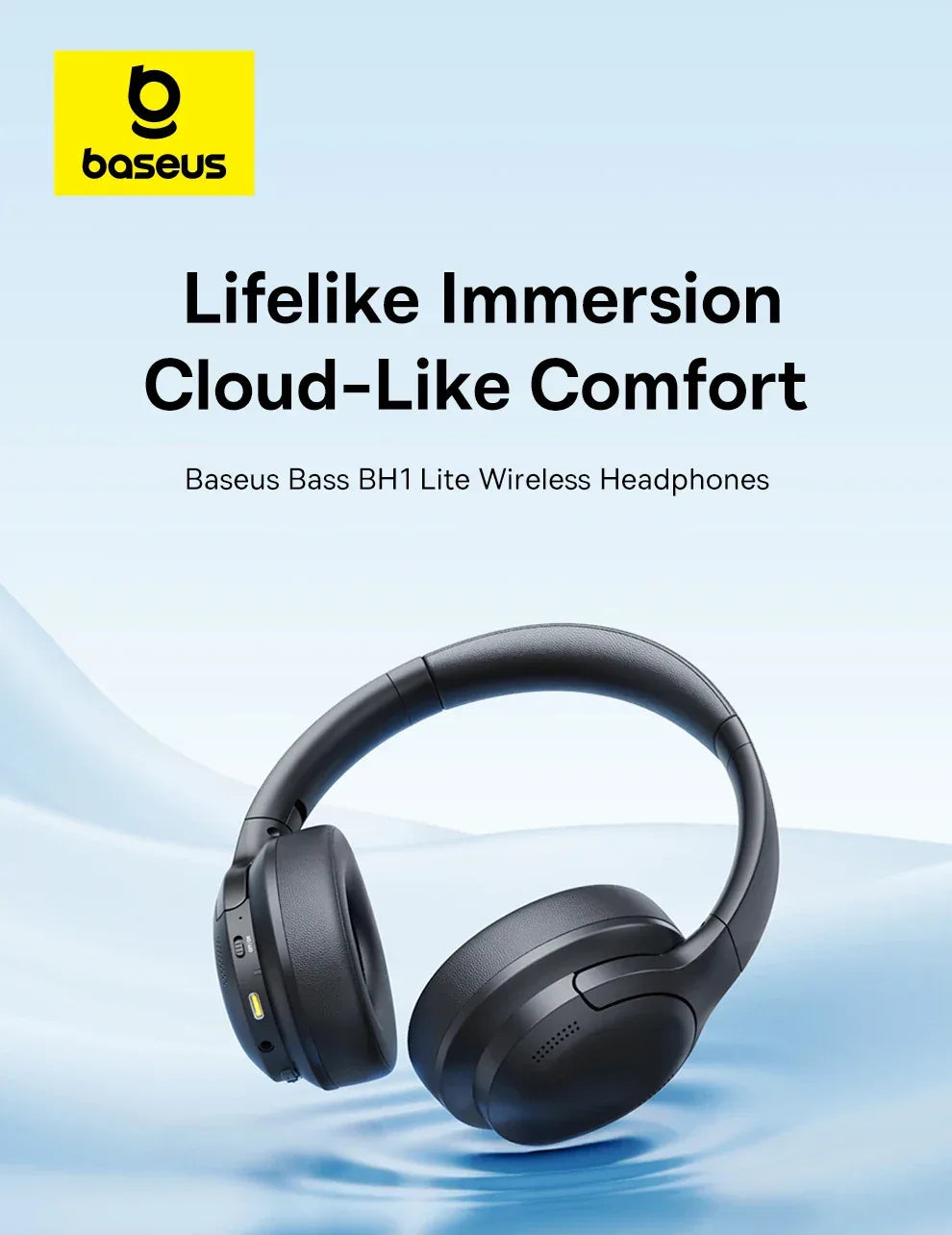 Baseus Wireless Headphones Bluetooth 5.3 HIFI Level Earphone 40mm Driver Foldable Over Ear Headsets 70H Playtime Spatial Audio Tidesmit