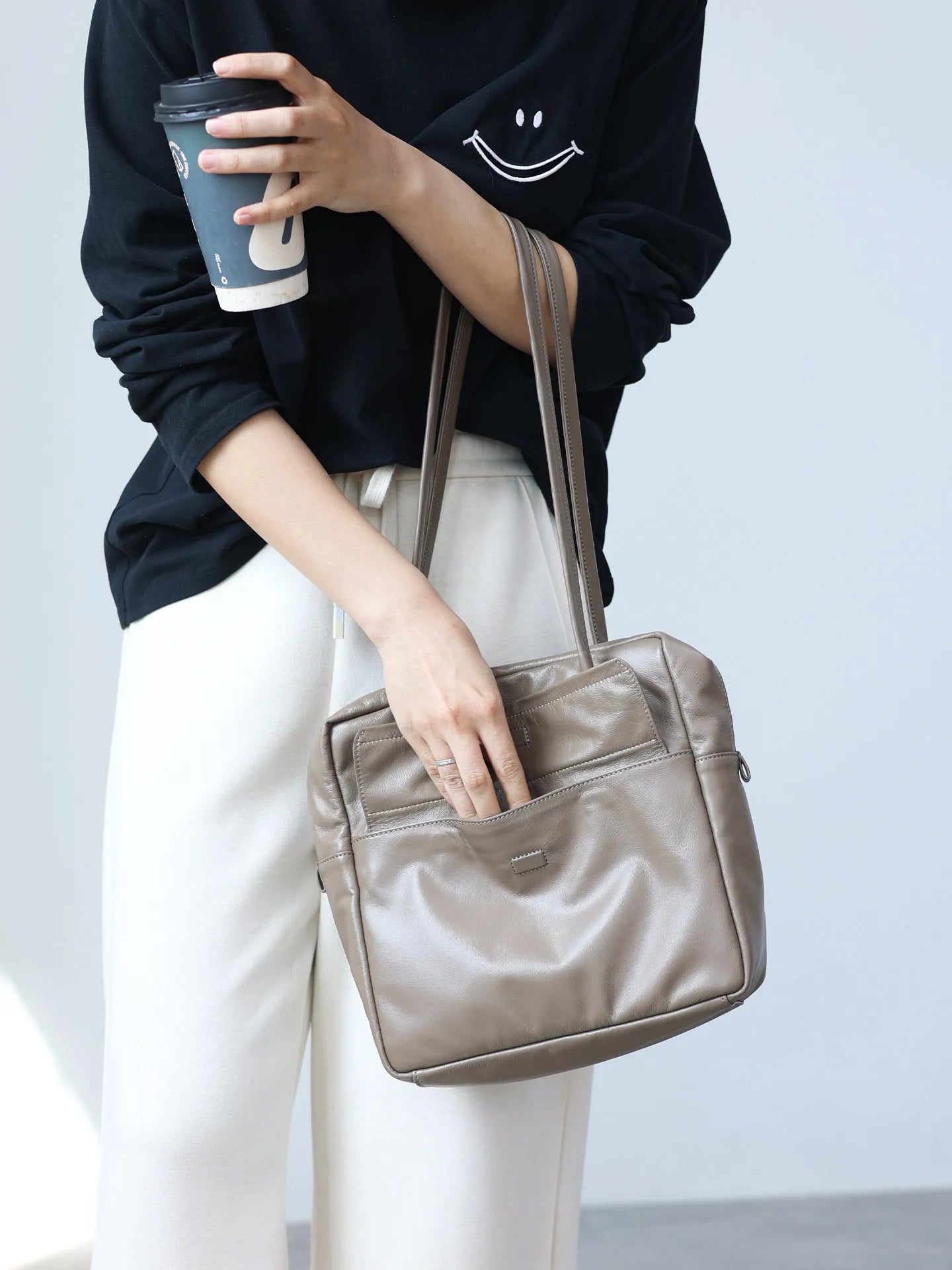 Soft Genuine Leather Women Single Shoudler Bags Small Size Zipper Tote Fashion Versatile Handbag Luxury Design