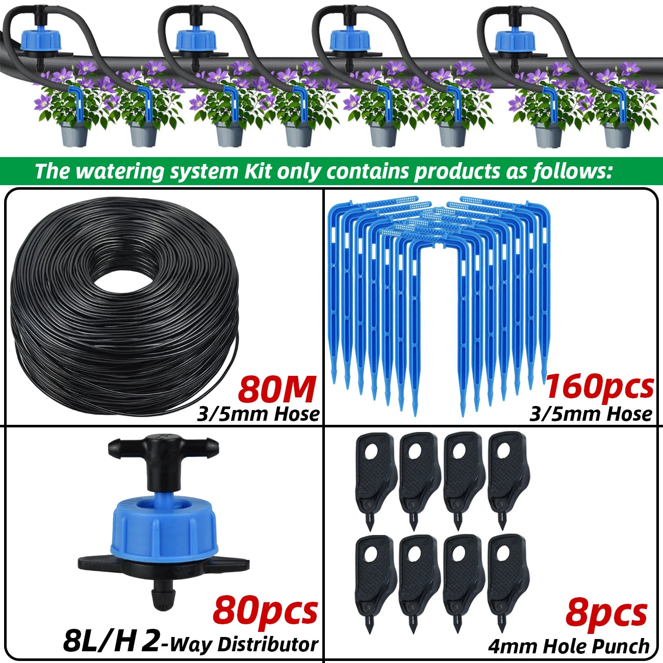 KESLA Drip Irrigation Kit 10-100M 4Way 2Way 8L Drip Arrow 3/5mm Hose Watering System Dripper Sprinkler Pot Planting Greenhouse