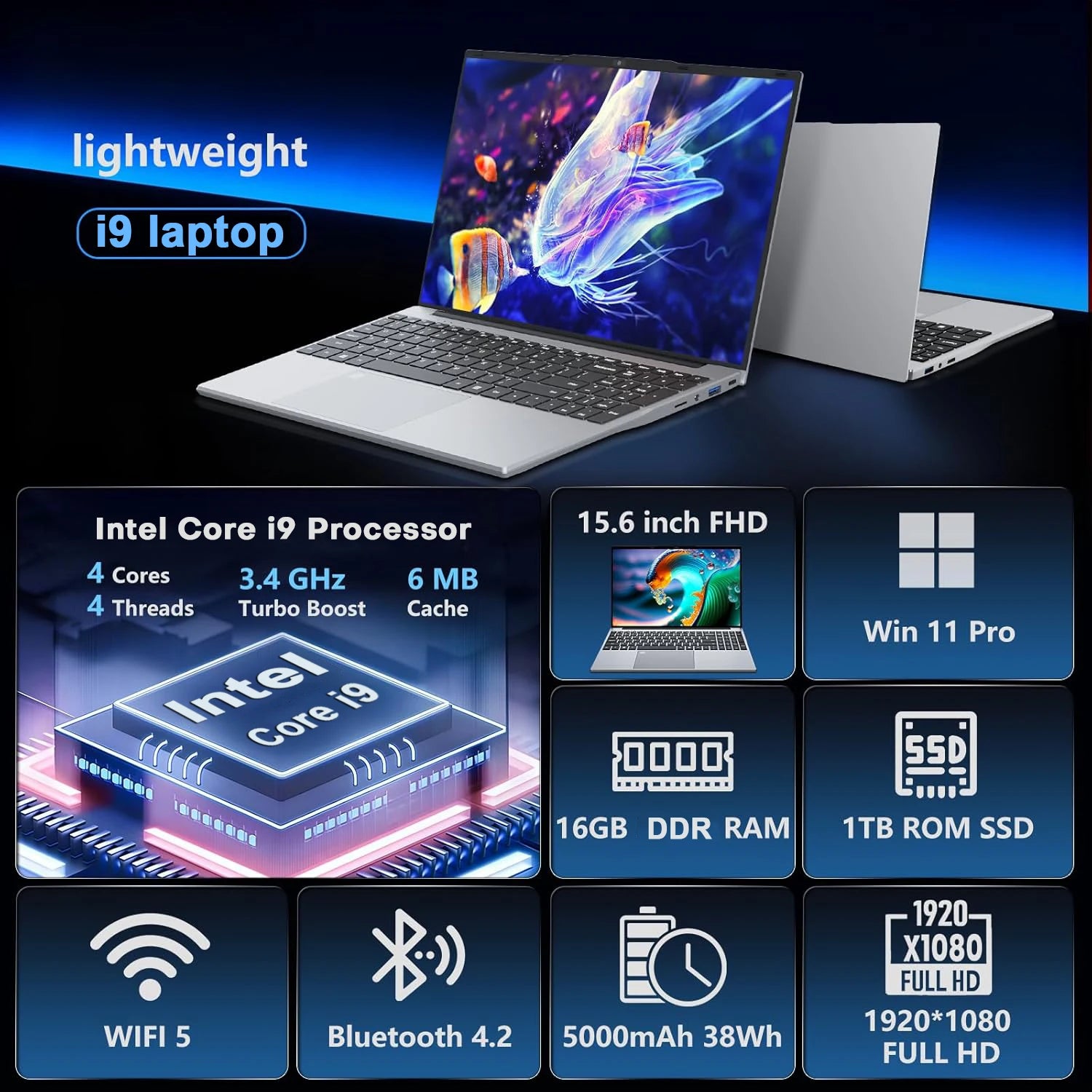 Windows 11 Gaming Laptop 15.6" Intel Core i9 10980HK/i3 6100U PC Gamer Computer 16GB RAM SSD 1TB Notebook PC Bag Office Laptop