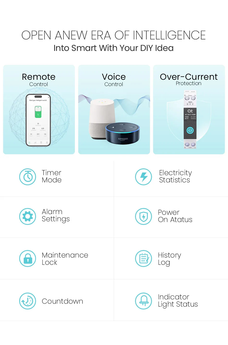 TUYA  ZigBee Smart Circuit Breaker With Metering 1P 63A DIN Rail for Smart Home Wireless Remote Control Switch by Smart Life APP
