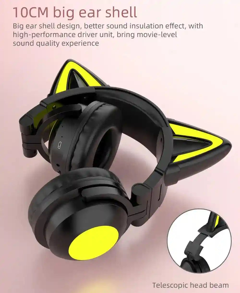 Wireless Cat Ear Headphones with RGB LED - Low Latency Audio Tidesmit