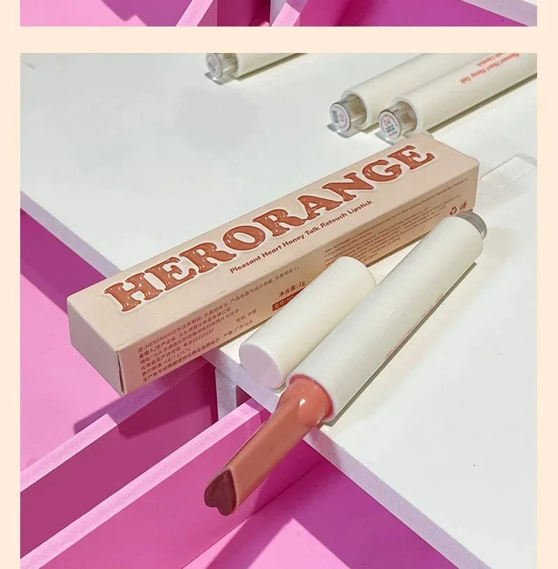 Herorange heart-shaped moisturizing jelly lipstick pen with a glossy, mirror-finish Korean lip glaze texture.