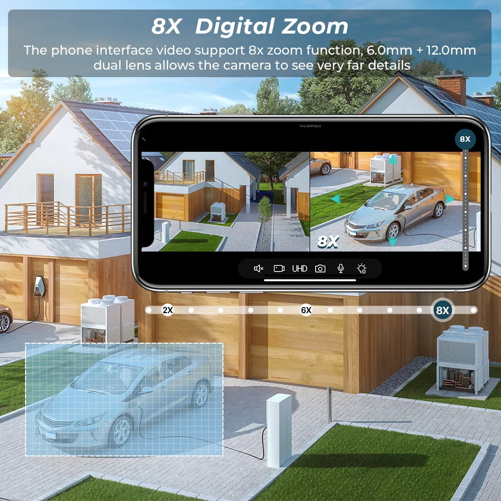 9MP 4.5K Three Lens WIfi  IP Camera Outdoor 8X Zoom Dual Screens AI Human Detect Auto Tracking  Home Security CCTV Surveillance