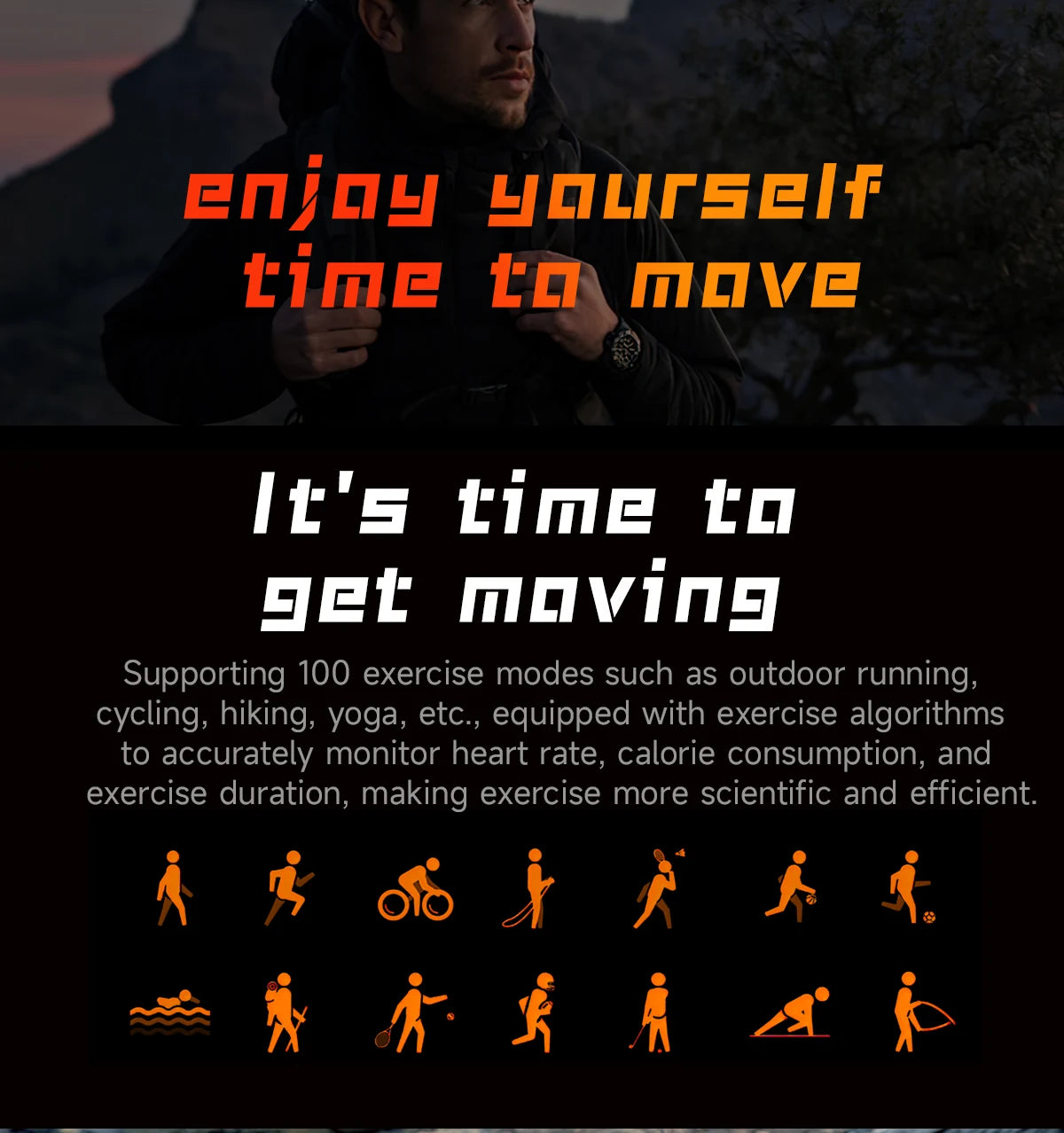 YLL-AK82 Outdoor Sport for Smart Watch Fitness Tracker Sleep Tracker IP67 Waterproof AMOLED Screen Heart Rate Monitor