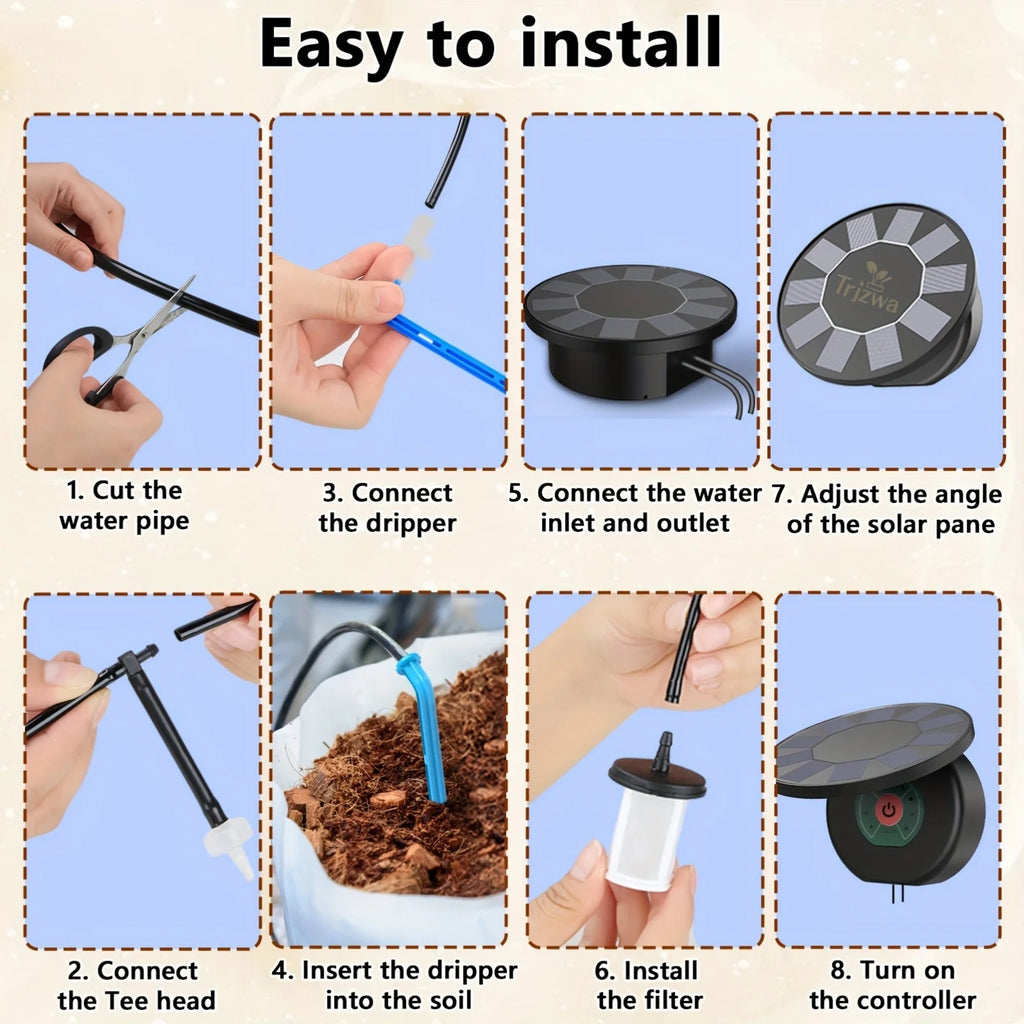 DIY Solar Drip Irrigation System Garden Automatic Watering System Plant Watering Devices for Potted with Water Level Detection