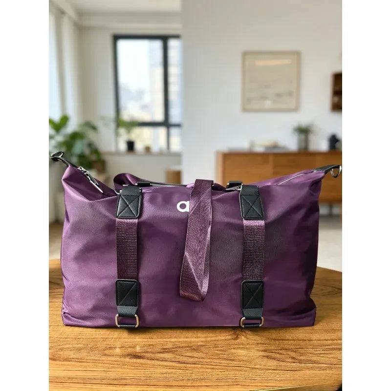 Waterproof yoga gym crossbody bag in purple with double straps and metal hardware