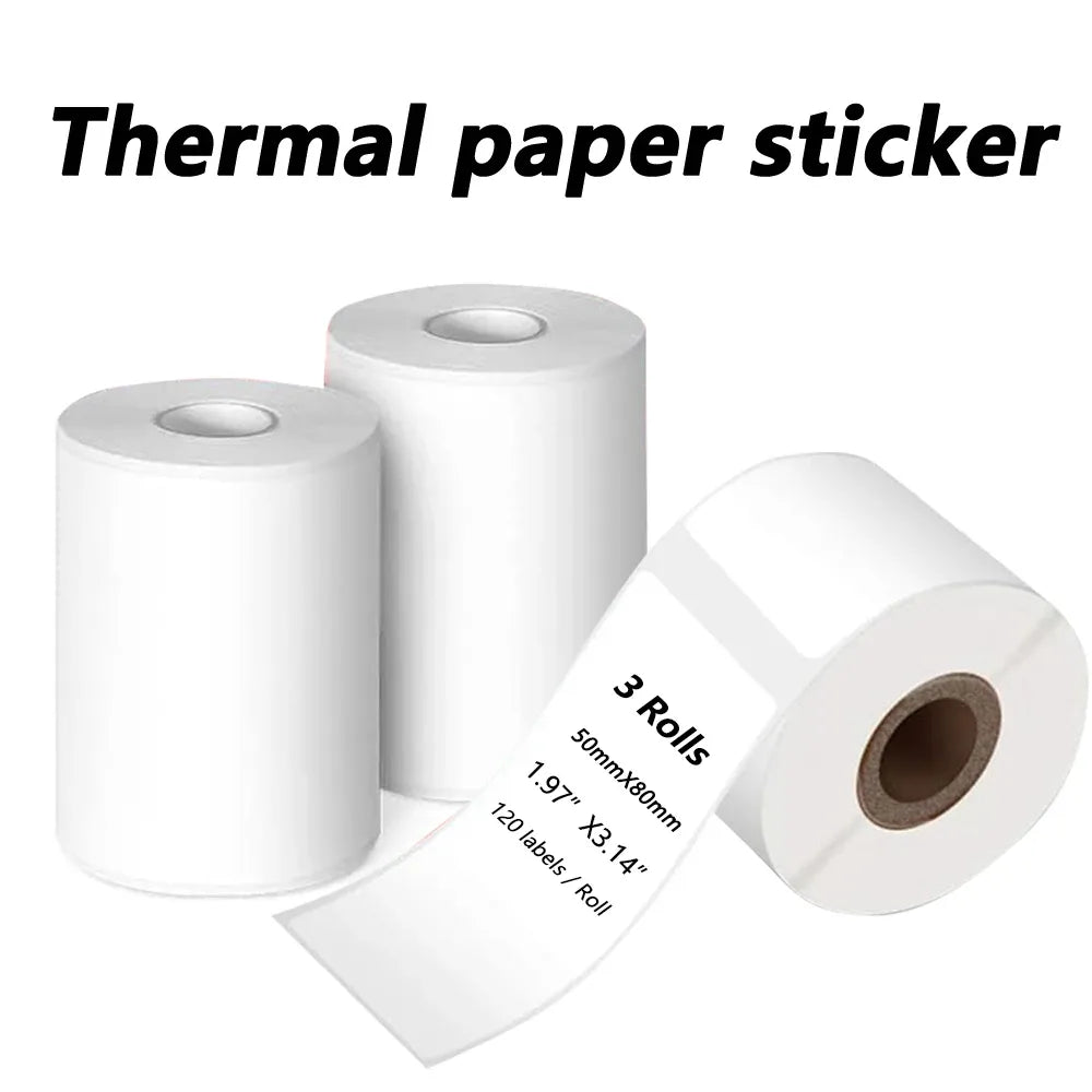 White thermal paper sticker rolls, 3 rolls, 50mm x 80mm labels