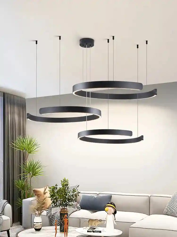 Modern 3-Ring LED Chandelier - Adjustable Dimmable Black Finish Tidesmit