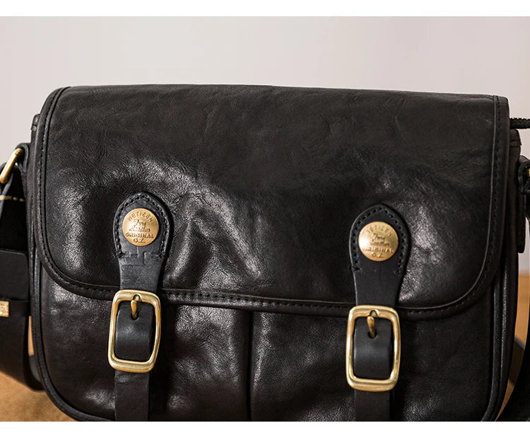 vintage designer handmade high-quality genuine leather men's messenger bag Outdoor casual cow leather work black shoulder bag