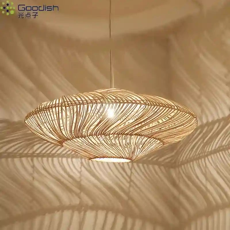 Wabi Sabi Rattan Pendant Light: Adjustable LED Bamboo Ring Light Tidesmit