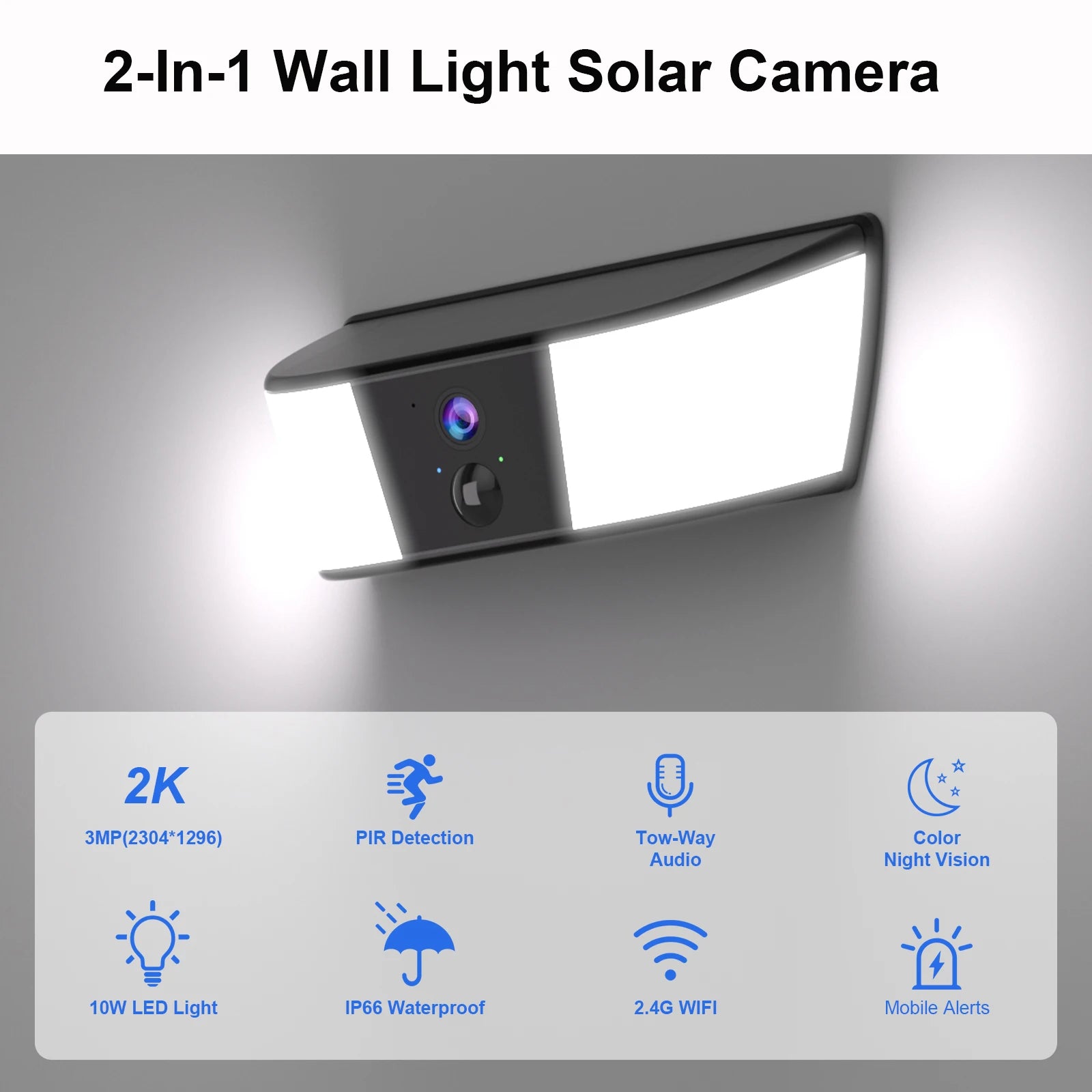 2K Solar Camera Wall Light Outdoor Surveillance Camera 5200mAh Battery Camera Color Night Vision Local Alarm Humanoid Detection