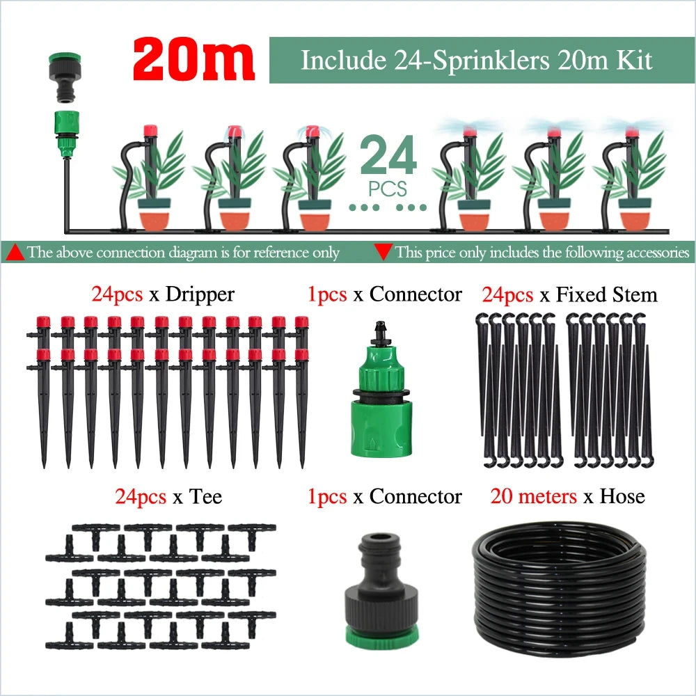 50-5M Automatic Garden Irrigation System Adjustable 13cm Sprinkler Smart Timer Greenhouse Yard Watering Kit Strong Flux