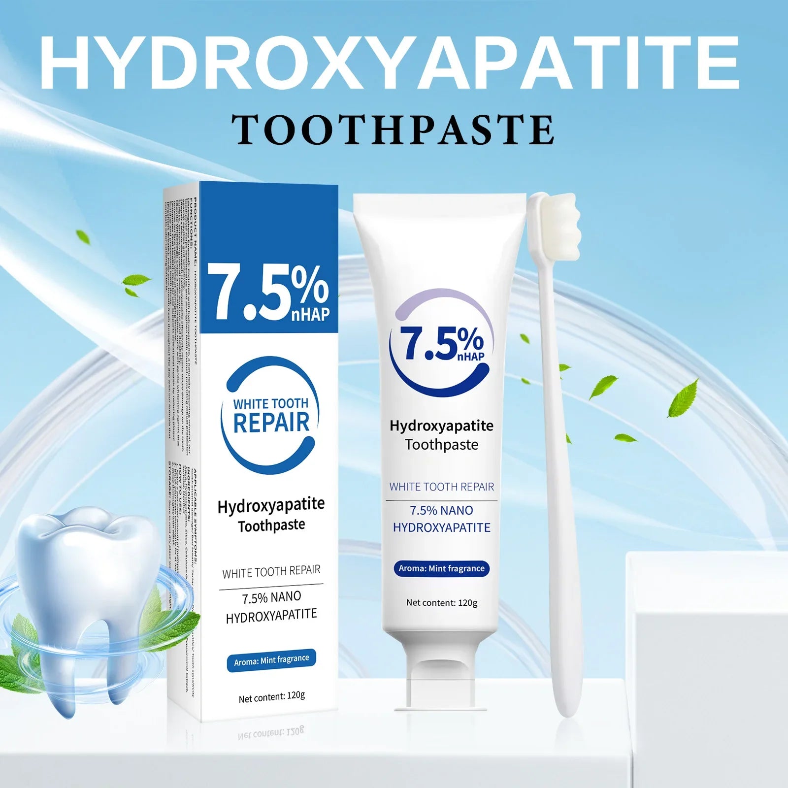 Tidesmit Hydroxyapatite Enamel Repair Toothpaste and Whitening Pen for stain removal and fresh breath oral care.