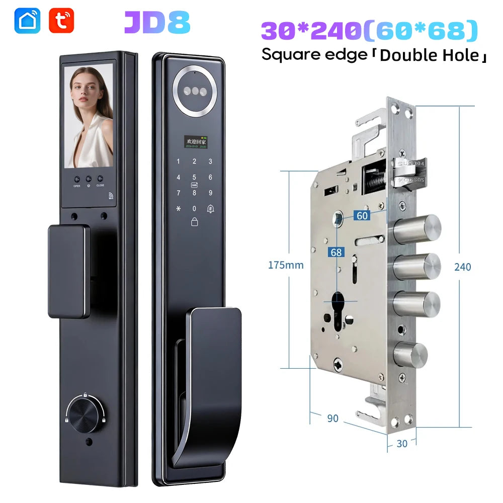 Tuya APP 3D Face Recognition Unlock Digital Door Lock With Camera FIngerprint Password Unlock Keyless Electronic Door Lock