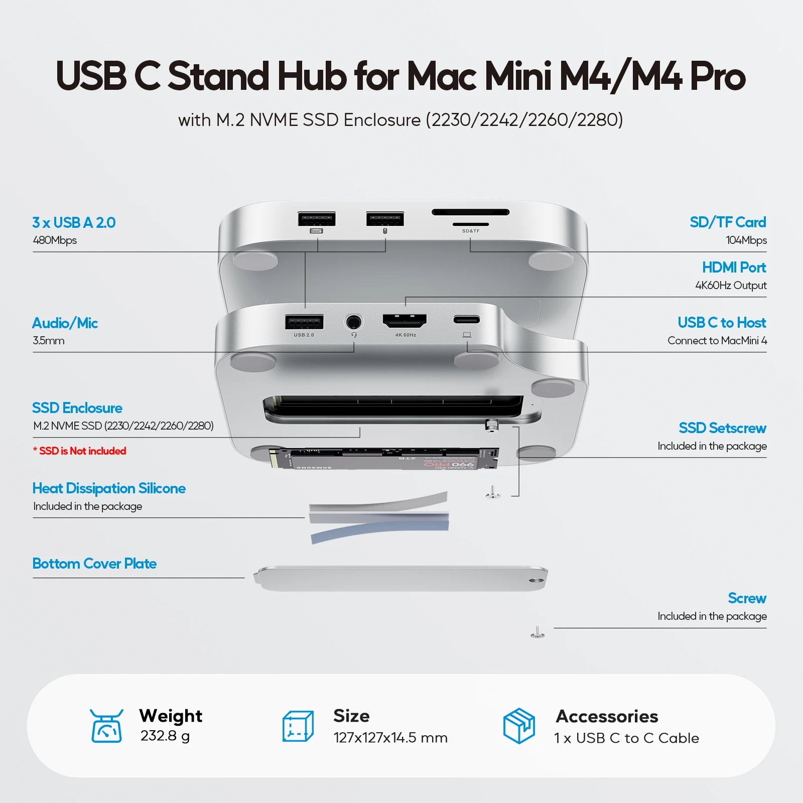 Mac Mini M4 Dock with 4TB SSD Enclosure & 4K HDMI Hub | Tidesmit Tidesmit
