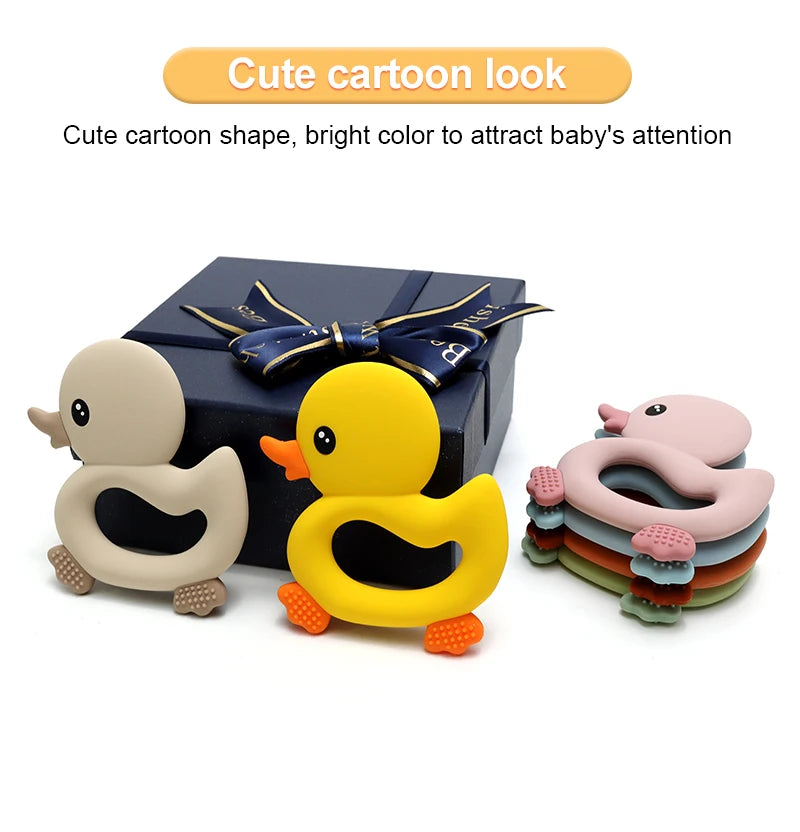 2025 Baby Duck Shape Teether Cartoon Swimming Duck Silicone Teether Baby Toy Teething Accessories