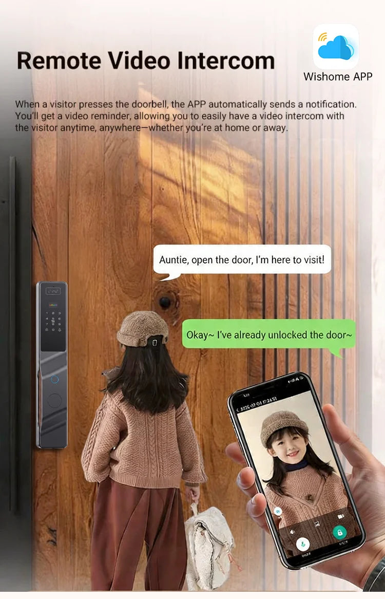 Wishome APP 3D Face Recognition Smart Lock with Camera, Video Call, and Voice Intercom Functions