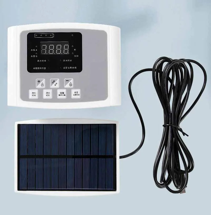 Garden Drip Irrigation Device Double Pump Controller Timer System, Solar Energy Intelligent Automatic Watering Device for Plants