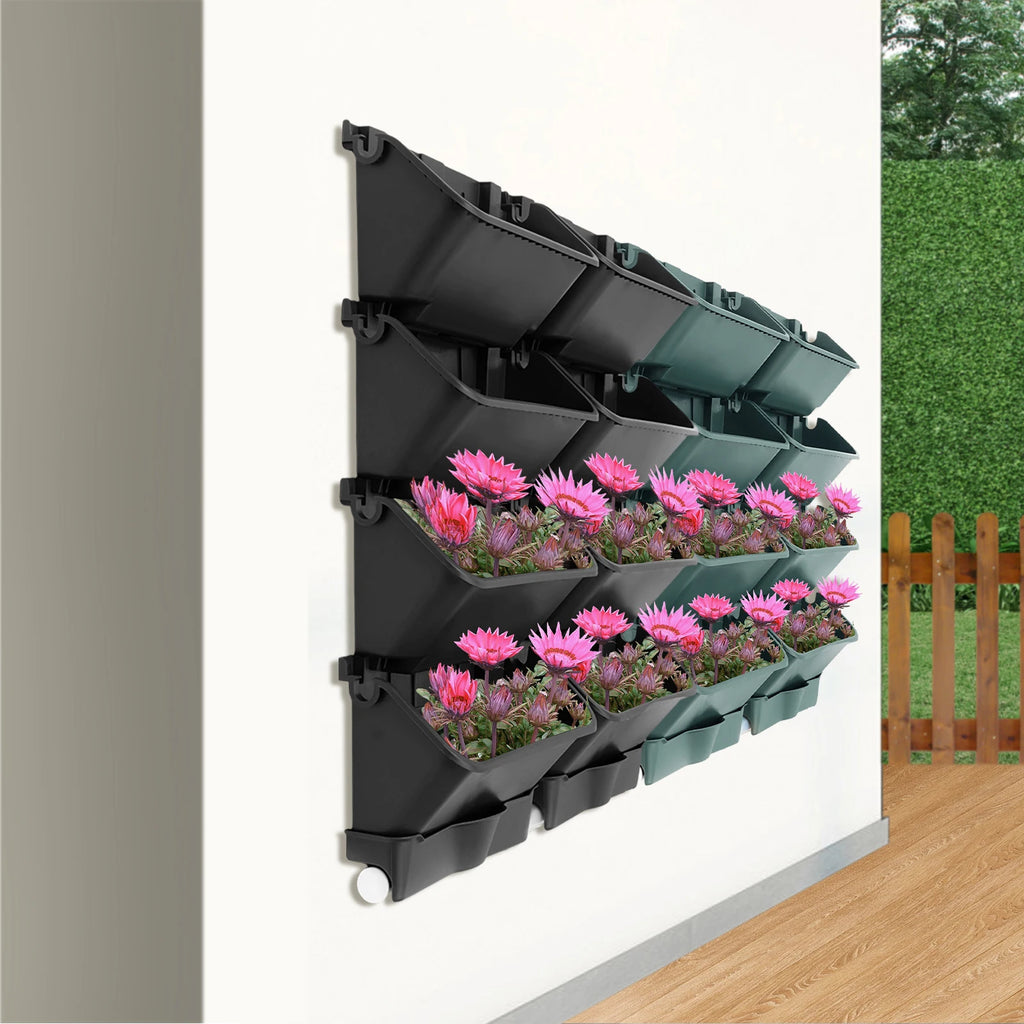 8PCS Wall-Mounted Planter, Vertical Garden Planter, Wall-Mounted Planter for Indoor and Outdoor Decor Black/Green