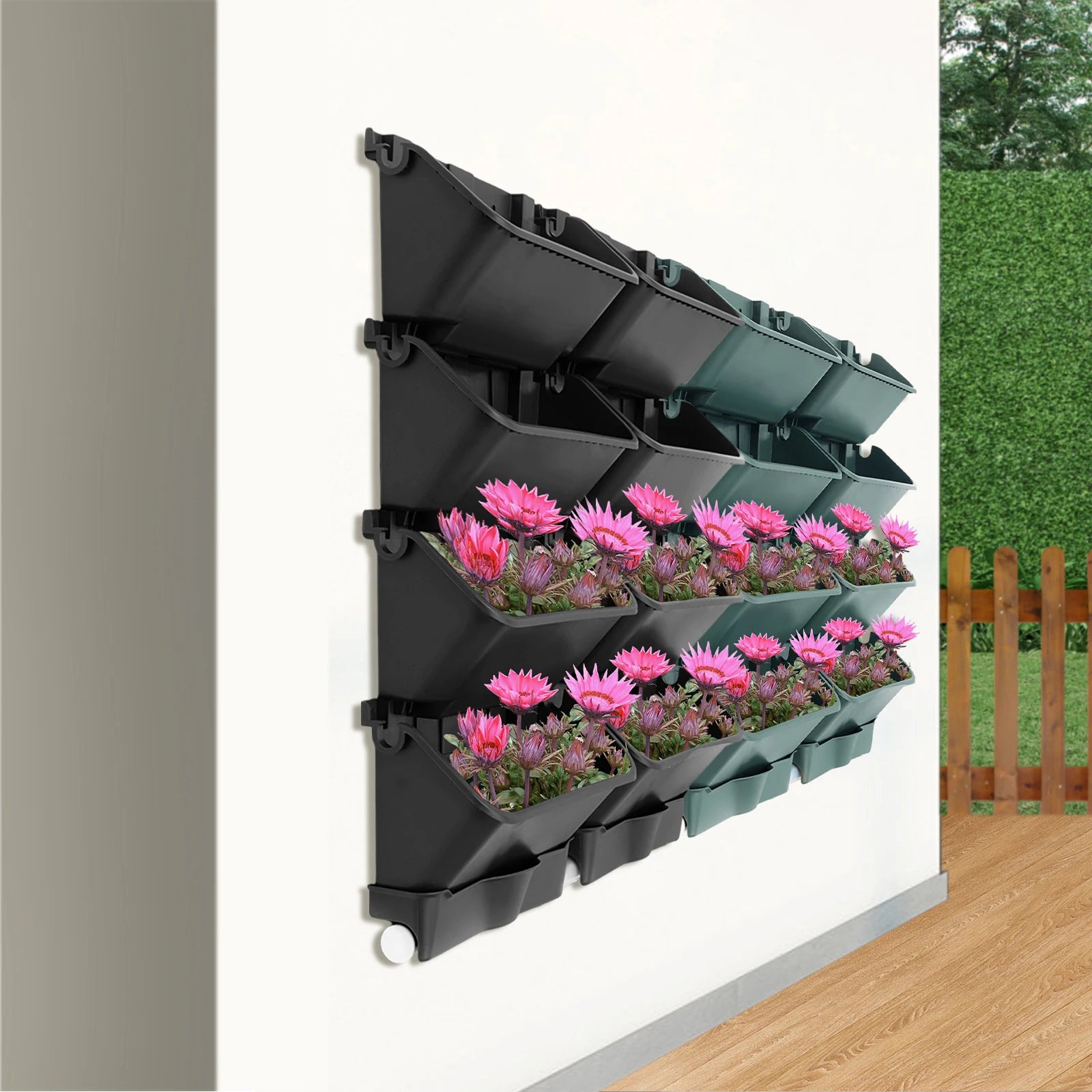 8PCS Wall-Mounted Planter, Vertical Garden Planter, Wall-Mounted Planter for Indoor and Outdoor Decor Black/Green