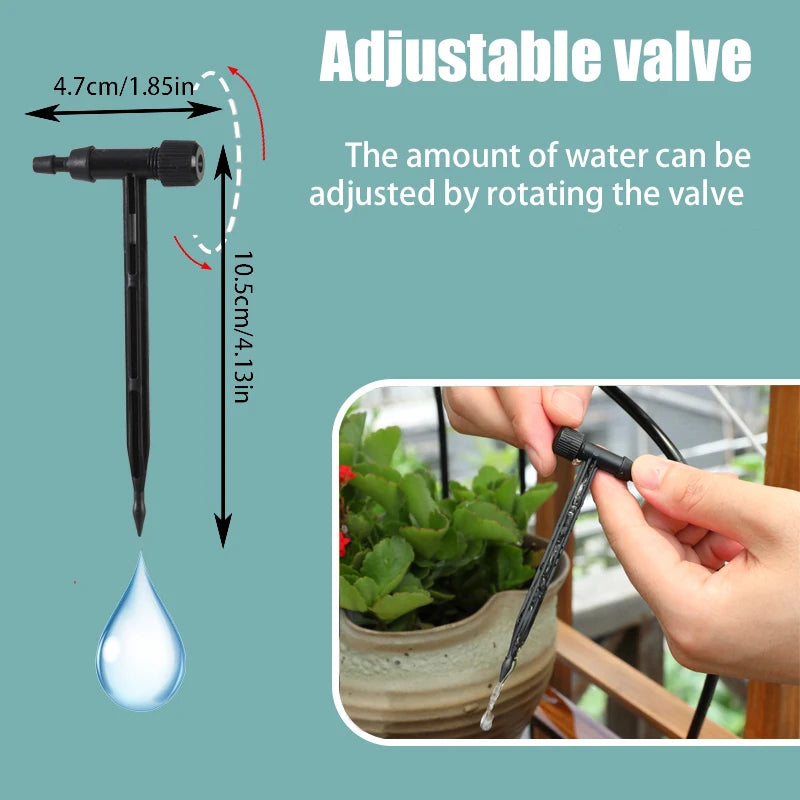 Adjustable valve drip irrigation emitter with rotating control for water flow
