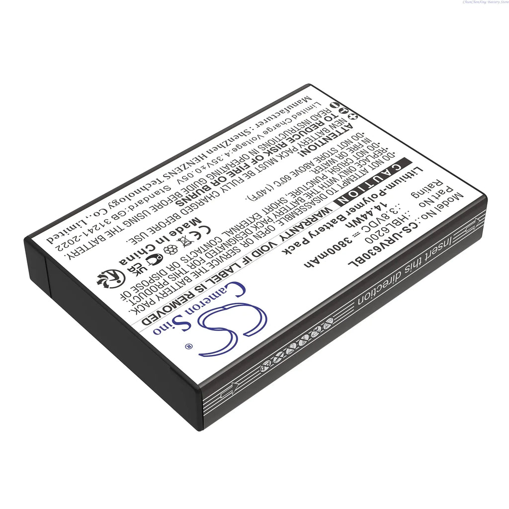 Dark battery pack underside with safety text, blue logo, and certification icons