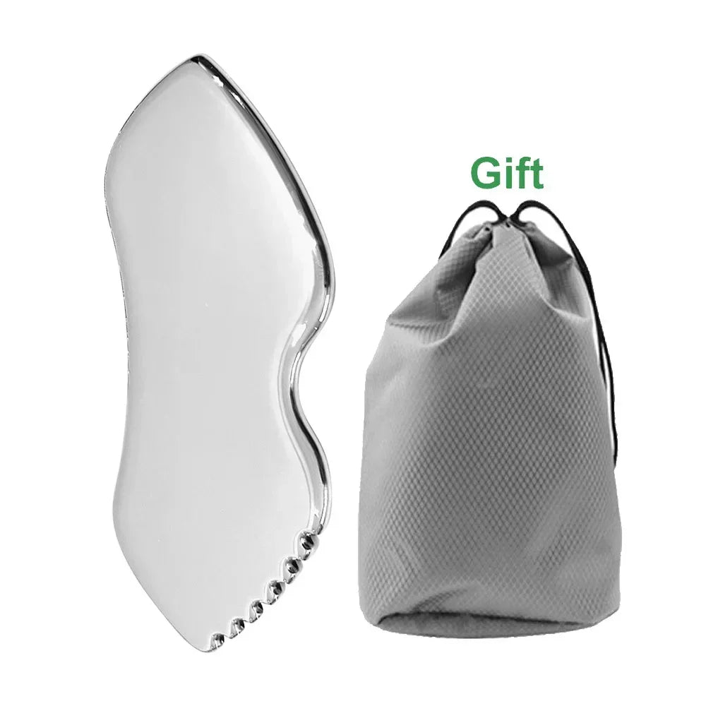 Stainless Steel Gua Sha Face Massager for Lymphatic Drainage Body Shaping Massage Equipment B and bag Tidesmit