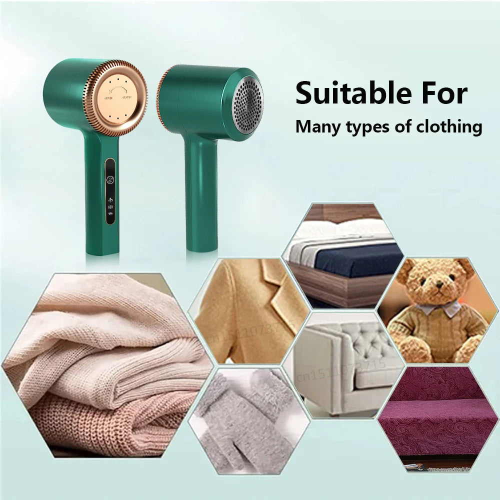 Tidesmit portable electric fabric shaver showing lint pellet remover blades and rechargeable fluff fuzz container
