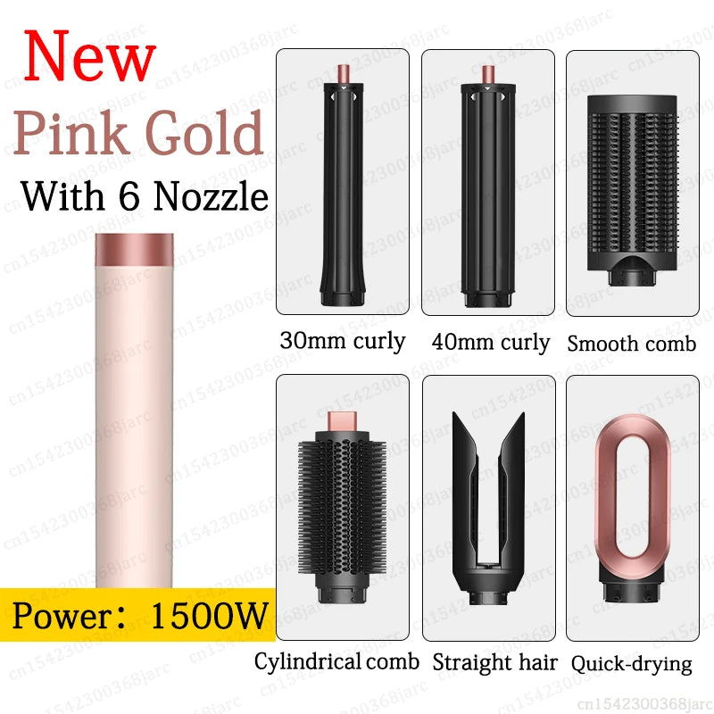 SenCiciMen X9 pink gold 6-in-1 hair dryer and hot air styling tool set with curling barrels and professional brushes.