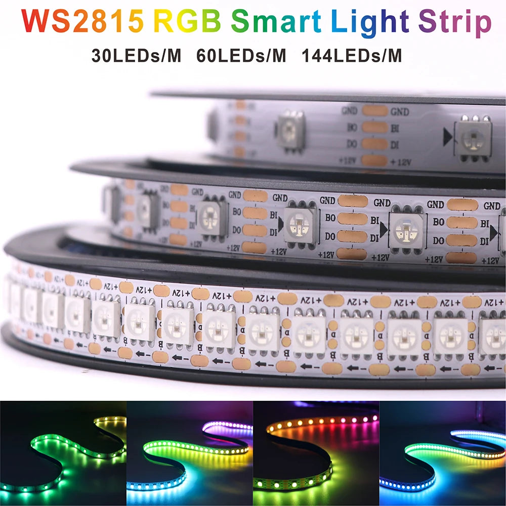 5m/roll WS2815 DC12V (WS2813/WS2812B) RGB LED Pixels Strip Light Individually Addressable LED Dual-Signal 30/60/144 Pixels/Led/m