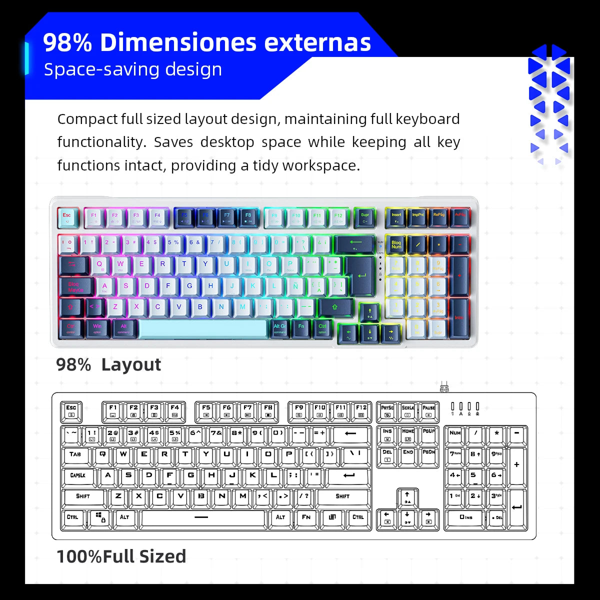 THUNDEROBOT K98 Wired Mechanical Keyboard RGB 98% Compact TKL Layout Hot-Swappable Gaming Keyboard For Laptop PC Gamer F108