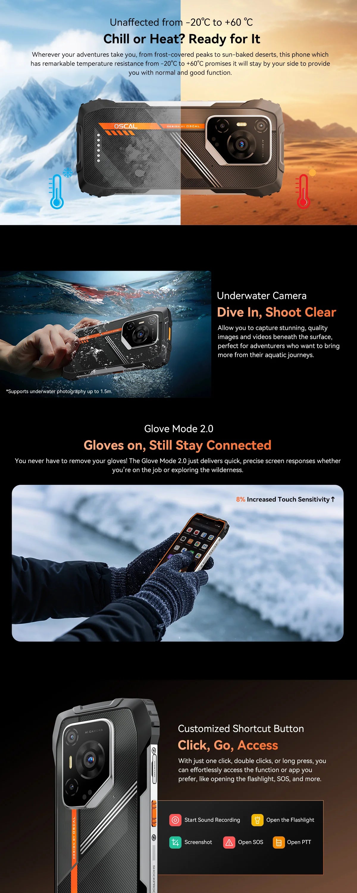 Blackview OSCAL PILOT 3 5G mobile phones AI Rugged Smartphone MTK 6300, 6.78" 2.4K Display 120Hz, 12GB 256GB, 7500Amh Phones