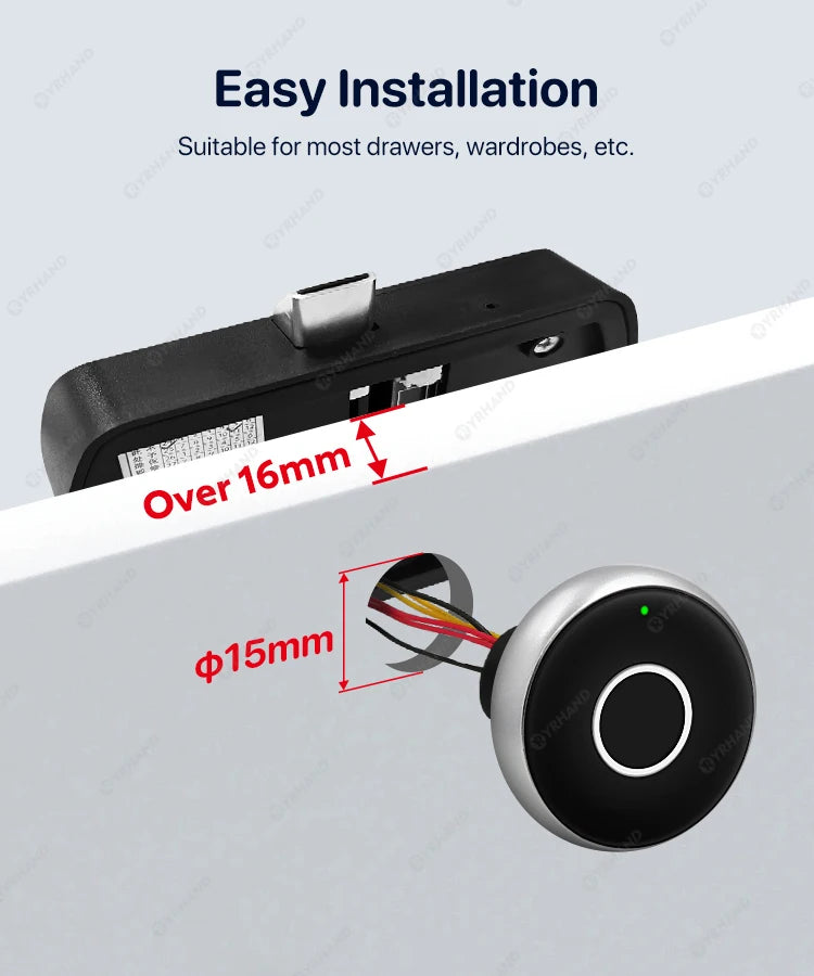 YRHAND Fingerprint Drawer fingerprint battery Cabinet lock Keyless electronic Smart wireless locker Lock for home and office