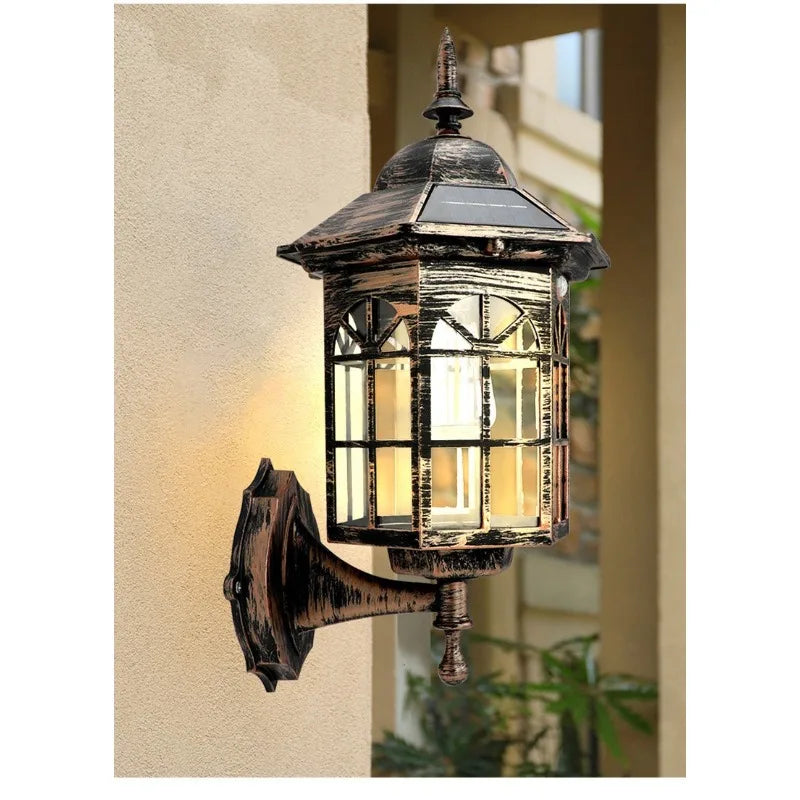 Outdoor Solar Wall Light for Courtyard, Corridor & Passageway - Motion Sensor, European Retro Style, Waterproof