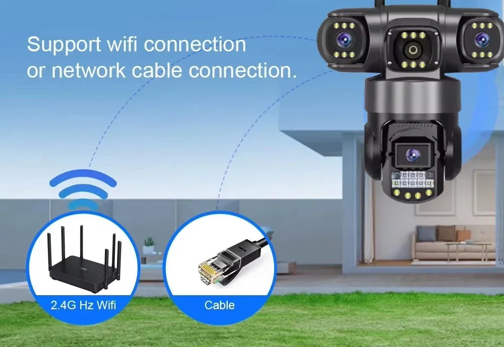 12MP WiFi IP Camera Outdoor Three Lens AI Tracking PTZ 10X Zoom Wireless Security CCTV Video Surveillance