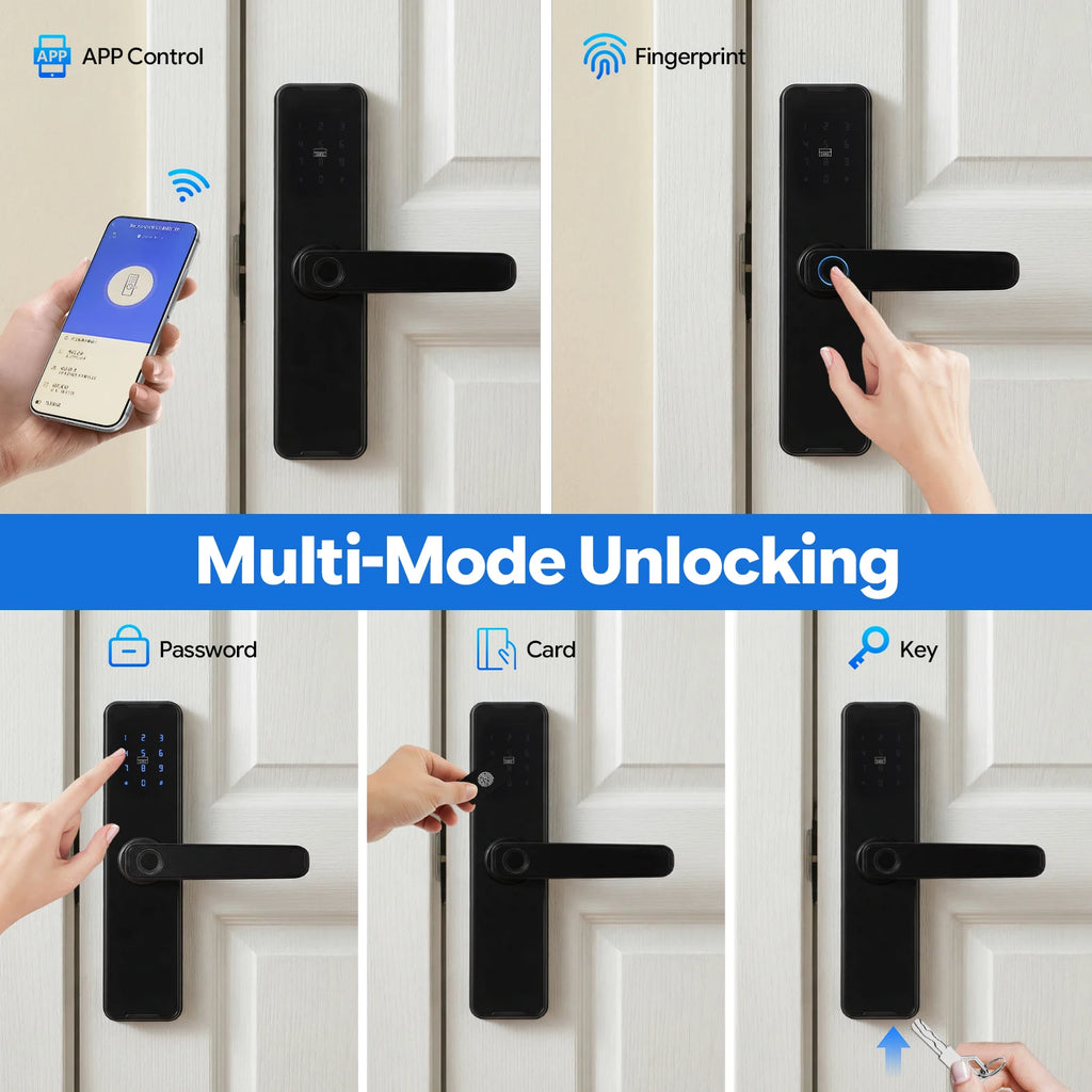 Smart Door Lock Fingerprint Password WiFi TUYA APP Electronic Keypad Lock with 180° Rotatable Handle 50 Fingerprints 100 Passwords Capacity Aluminum Alloy for Home Hotel Office Indoor Outdoor