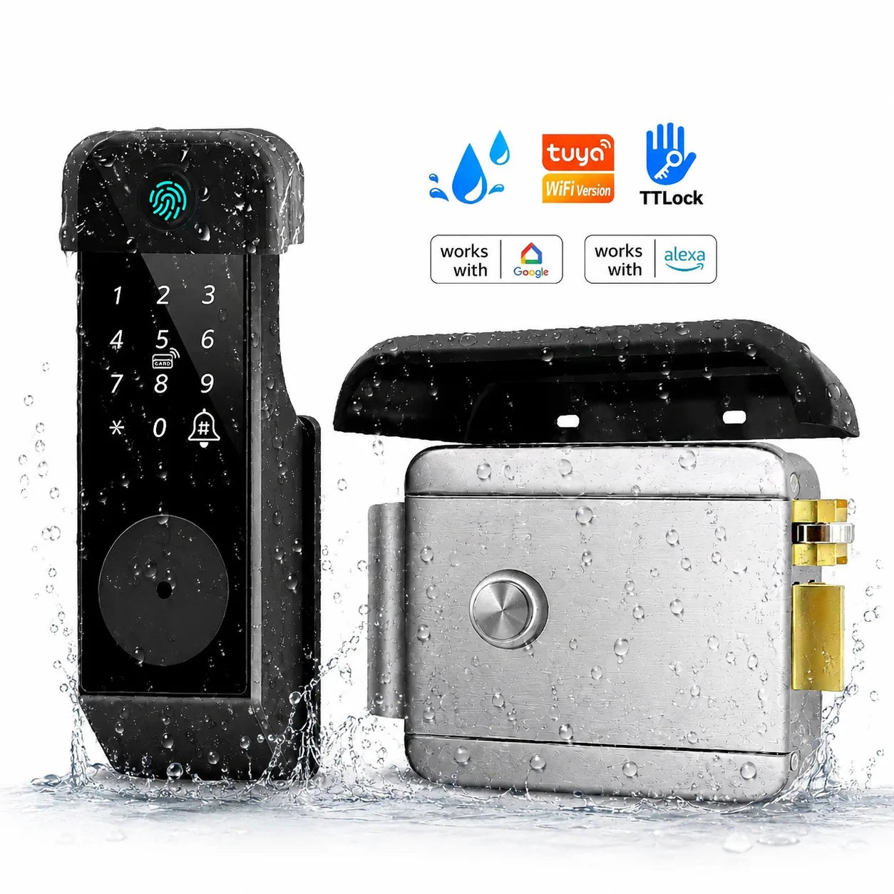 Waterproof Outdoor Smart Door Lock Tuya WiFi Fingerprint Password IC Card TTLock APP Alexa Google Home Entry Electronic Rim Lock