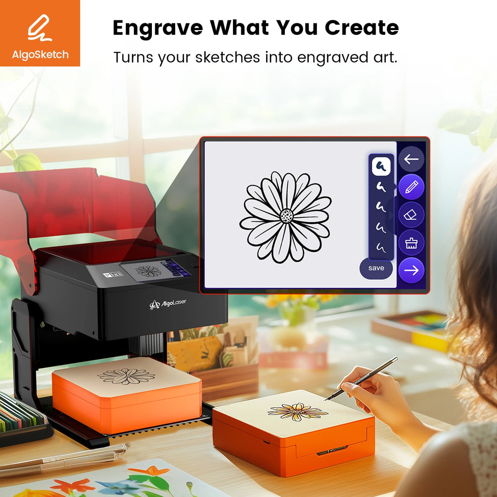 Algolaser PIXI 10W Mini Portable Woodworking Engraving Machine with Rotary Roller High Precision Engraver for DIY Hobby Craft